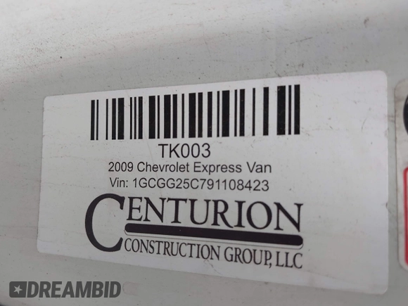 2009 Chevrolet Express Cargo Van with VIN 1GCGG25C791108423, listed as a IAAI auction lot 41919297 with 1 mi miles. Bid and sale history available at carsss.com. Image 9.