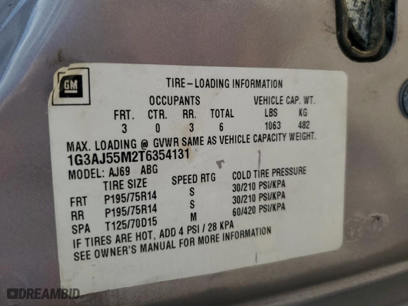 1996 Oldsmobile Ciera 1SA + VX5 with VIN 1G3AJ55M2T6354131, listed as a Copart auction lot 74458314 with NaN miles and Salvage Title. Bid and sale history available at carsss.com. Image 12.
