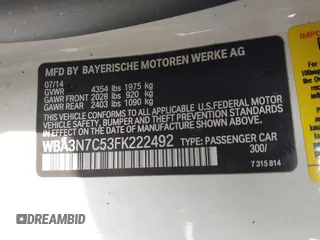 2015 BMW 4 Series 428i with VIN WBA3N7C53FK222492, listed as a IAAI auction lot 41612989 with Not Provided miles. Bid and sale history available at carsss.com. Image 9.
