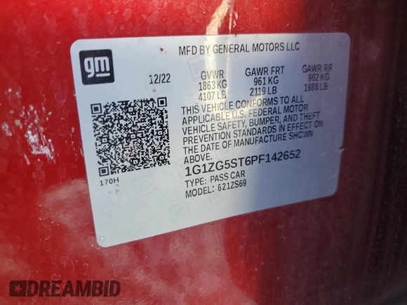 2023 Chevrolet Malibu RS with VIN 1G1ZG5ST6PF142652, listed as a Copart auction lot 66702734 with Not Provided miles and Salvage Title. Bid and sale history available at DreamBid. Image 12.