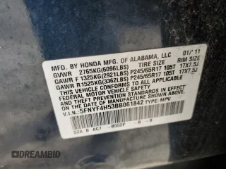 2011 Honda Pilot EX-L z VIN 5FNYF4H53BB061842, wystawiony jako Copart lot #51986735 z przebiegiem 160 684 mil mil oraz Szkoda całkowita • Salvage title. Historia ofert i sprzedaży dostępna na DreamBid. Obrazek 15.
