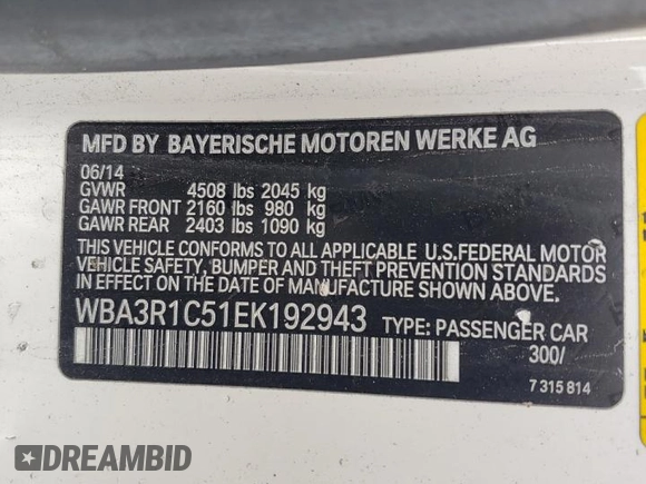 2014 BMW 4 Series 435i with VIN WBA3R1C51EK192943, listed as a Copart auction lot 55360855 with 163,316 mi miles and Clean Title. Bid and sale history available at carsss.com. Image 13.