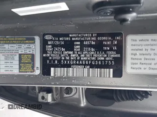 2015 Kia Optima SX Turbo with VIN 5XXGR4A66FG361755, listed as a IAAI auction lot 41199887 with 114,179 mi miles. Bid and sale history available at carsss.com. Image 9.