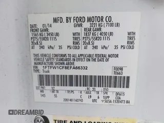 2014 Ford F-150 XL with VIN 1FTFW1CF8EFA66332, listed as a IAAI auction lot 41033667 with 200,513 mi miles. Bid and sale history available at carsss.com. Image 9.