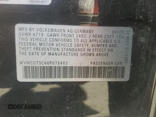 2006 Volkswagen Passat 3.6L V6 z VIN WVWCU73C46P079463, wystawiony jako Copart lot #57505385 z przebiegiem 147 541 mil mil oraz Szkoda całkowita • Salvage title. Historia ofert i sprzedaży dostępna na DreamBid. Obrazek 12.
