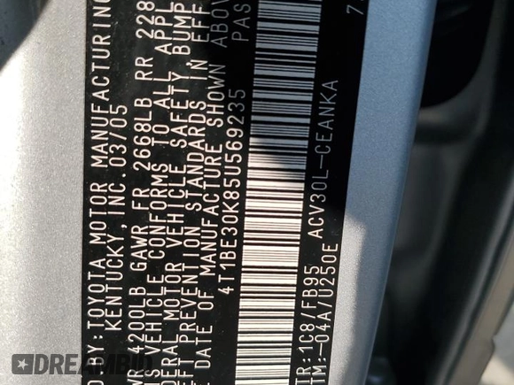 2005 Toyota Camry LE z VIN 4T1BE30K85U569235, wystawiony jako Copart lot #60223665 z przebiegiem 207 341 mil mil oraz Szkoda całkowita • Salvage title. Historia ofert i sprzedaży dostępna na DreamBid. Obrazek 12.