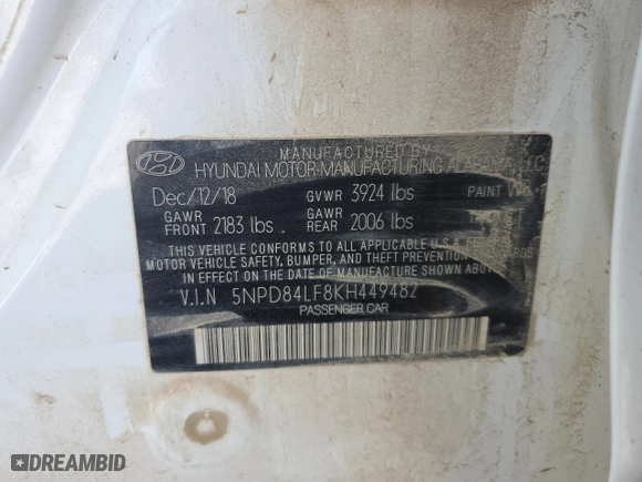 2019 Hyundai Elantra SEL with VIN 5NPD84LF8KH449482, listed as a Copart auction lot 48131345 with 109,920 mi miles and Salvage Title. Bid and sale history available at carsss.com. Image 12.