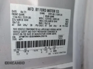 2021 Ford Mustang Mach-E Select z VIN 3FMTK1SS9MMA35016, wystawiony jako Copart lot #71589072 z przebiegiem Nie podano mil oraz . Historia ofert i sprzedaży dostępna na DreamBid. Obrazek 15.