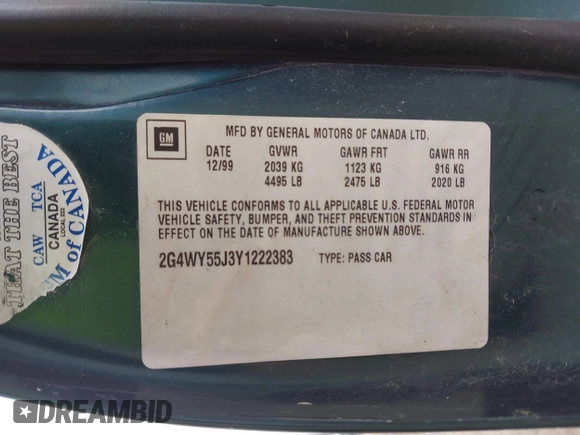 2000 Buick Century Limited with VIN 2G4WY55J3Y1222383, listed as a IAAI auction lot 41865222 with Not Provided miles and . Bid and sale history available at carsss.com. Image 9.