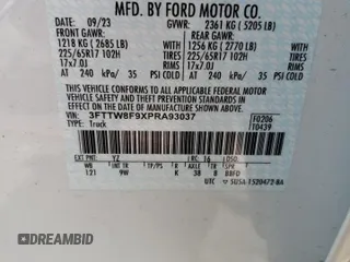 2023 Ford Maverick XL с VIN 3FTTW8F9XPRA93037, выставлен на аукционе Copart как лот 56927164 с пробегом 1 635 миль миль и Списание • Salvage title. История ставок и продаж доступна на DreamBid. Изображение 12.
