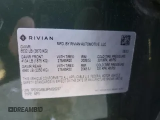 2023 Rivian R1S Launch Edition with VIN 7PDSGABL9PN020237, listed as a Copart auction lot 49249935 with 11,452 mi miles and Salvage Title. Bid and sale history available at carsss.com. Image 14.