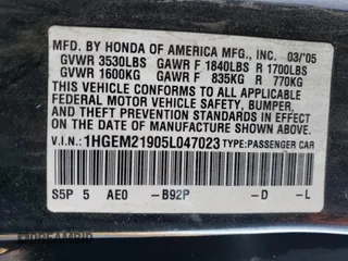 2005 Honda Civic EX with VIN 1HGEM21905L047023, listed as a Copart auction lot 43710225 with 176,419 mi miles and Salvage Title. Bid and sale history available at carsss.com. Image 12.