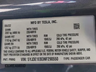 2022 Tesla Model 3 Long Range with VIN 5YJ3E1EB3NF290550, listed as a IAAI auction lot 41826287 with 67,648 mi miles and . Bid and sale history available at DreamBid. Image 9.
