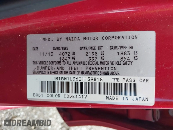 2014 Mazda 3 S Touring with VIN JM1BM1L36E1139818, listed as a IAAI auction lot 42129839 with 134,397 mi miles and . Bid and sale history available at DreamBid. Image 9.