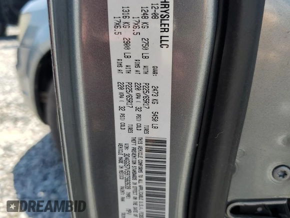 2009 Dodge Journey SXT with VIN 3D4GG57V59T582639, listed as a Copart auction lot 54008275 with 185,017 mi miles and Clean Title. Bid and sale history available at carsss.com. Image 13.