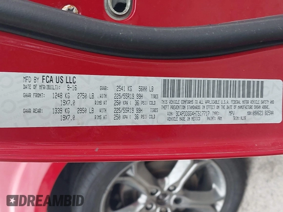 2017 Dodge Journey Crossroad Plus with VIN 3C4PDDGG4HT517717, listed as a IAAI auction lot 41815676 with 103,021 mi miles and . Bid and sale history available at DreamBid. Image 9.