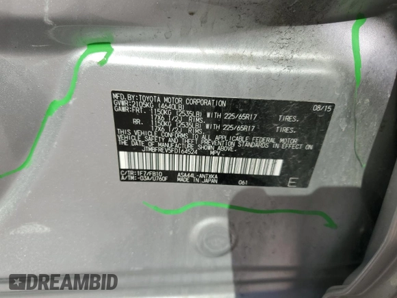 2015 Toyota RAV4 LE with VIN JTMBFREV5FD164524, listed as a Copart auction lot 61416385 with 185,933 mi miles and Salvage title. Bid and sale history available at DreamBid. Image 14.