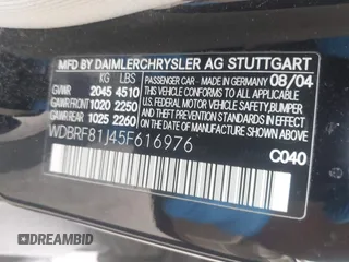 2005 Mercedes-Benz C 240 с VIN WDBRF81J45F616976, выставлен на аукционе IAAI как лот 42686385 с пробегом 49 390 миль миль и . История ставок и продаж доступна на DreamBid. Изображение 9.