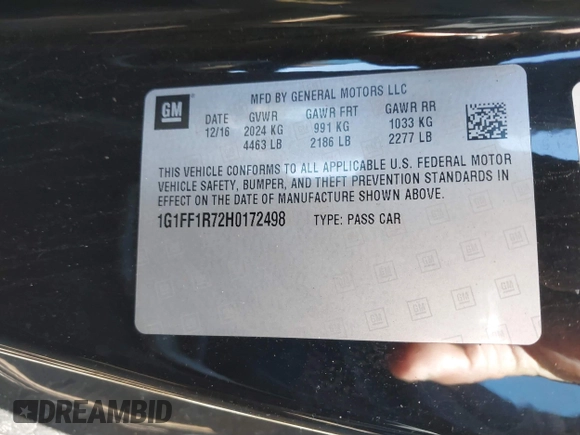 2017 Chevrolet Camaro 1SS z VIN 1G1FF1R72H0172498, wystawiony jako IAAI lot #41493053 z przebiegiem 115 465 mil mil oraz . Historia ofert i sprzedaży dostępna na DreamBid. Obrazek 9.