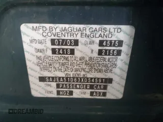 2003 Jaguar X-Type 2.5L Manual z VIN SAJEA51D63XD54591, wystawiony jako Copart lot #57638355 z przebiegiem Nie podano mil oraz Szkody całkowita. Historia ofert i sprzedaży dostępna na DreamBid. Obrazek 12.