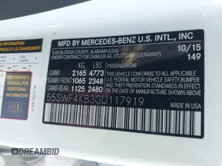 2016 Mercedes-Benz C 300 Luxury with VIN 55SWF4KB3GU117919, listed as a IAAI auction lot 41330346 with 92,810 mi miles and . Bid and sale history available at carsss.com. Image 9.