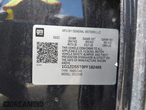 2023 Chevrolet Malibu LT with VIN 1G1ZD5ST0PF182489, listed as a IAAI auction lot 42170455 with 56,373 mi miles and . Bid and sale history available at DreamBid. Image 9.