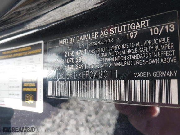 2014 Mercedes-Benz E-Class E 350 with VIN WDDKJ5KBXEF248011, listed as a IAAI auction lot 41566643 with 120,108 mi miles. Bid and sale history available at carsss.com. Image 9.