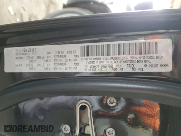 2017 Ram 1500 Express z VIN 3C6RR7KT0HG687881, wystawiony jako Copart lot #51877815 z przebiegiem 96 421 mil mil oraz Szkoda całkowita • Salvage title. Historia ofert i sprzedaży dostępna na DreamBid. Obrazek 12.