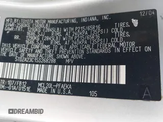 2005 Toyota Sienna CE с VIN 5TDZA23C15S268288, выставлен на аукционе IAAI как лот 42421298 с пробегом 219 754 миль миль и . История ставок и продаж доступна на DreamBid. Изображение 9.
