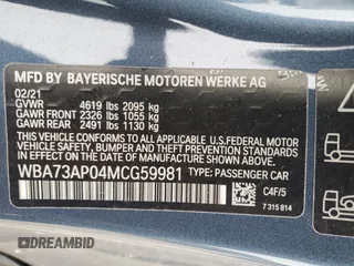 2021 BMW 4 Series 430i xDrive with VIN WBA73AP04MCG59981, listed as a Copart auction lot 46135765 with 37,966 mi miles and Salvage Title. Bid and sale history available at carsss.com. Image 12.