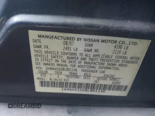 2008 Nissan Maxima 3.5 SL with VIN 1N4BA41E08C801146, listed as a IAAI auction lot 41236475 with 94,647 mi miles. Bid and sale history available at carsss.com. Image 9.