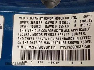 2012 Honda Insight LX with VIN JHMZE2H58CS001411, listed as a IAAI auction lot 42148575 with 155,586 mi miles and . Bid and sale history available at DreamBid. Image 9.