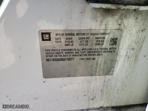 2016 Chevrolet Impala LS with VIN 2G11X5SA9G9179571, listed as a Copart auction lot 48022315 with 201,473 mi miles and Salvage Title. Bid and sale history available at carsss.com. Image 12.