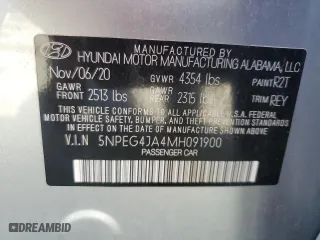 2021 Hyundai Sonata SE with VIN 5NPEG4JA4MH091900, listed as a Copart auction lot 47565985 with 39,547 mi miles and Non Repairable. Bid and sale history available at carsss.com. Image 14.