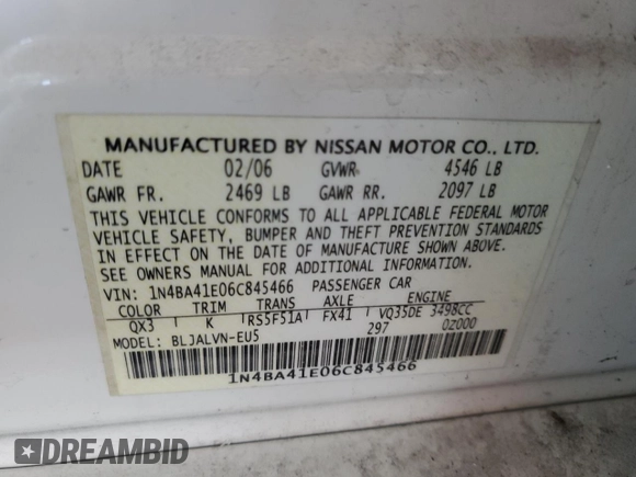 2006 Nissan Maxima SE с VIN 1N4BA41E06C845466, выставлен на аукционе Copart как лот 60576585 с пробегом 150 105 миль миль и Чистый • Clean title. История ставок и продаж доступна на DreamBid. Изображение 12.