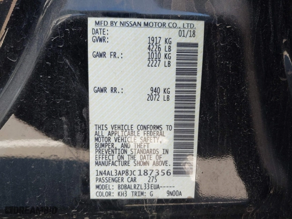2018 Nissan Altima 2.5 SL with VIN 1N4AL3AP8JC187356, listed as a IAAI auction lot 40610711 with 98,662 mi miles. Bid and sale history available at carsss.com. Image 9.