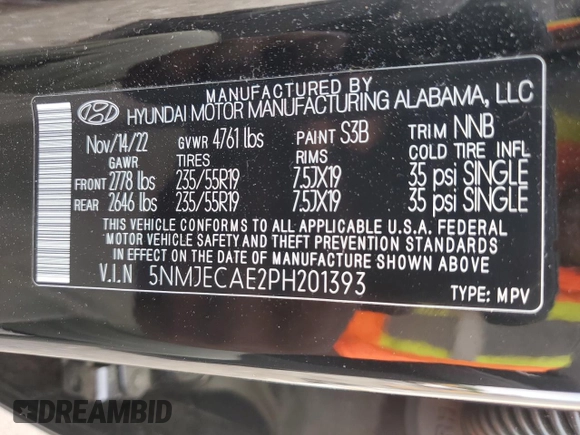 2023 Hyundai Tucson Limited with VIN 5NMJECAE2PH201393, listed as a Copart auction lot 60436905 with 25,855 mi miles and Salvage title. Bid and sale history available at DreamBid. Image 12.