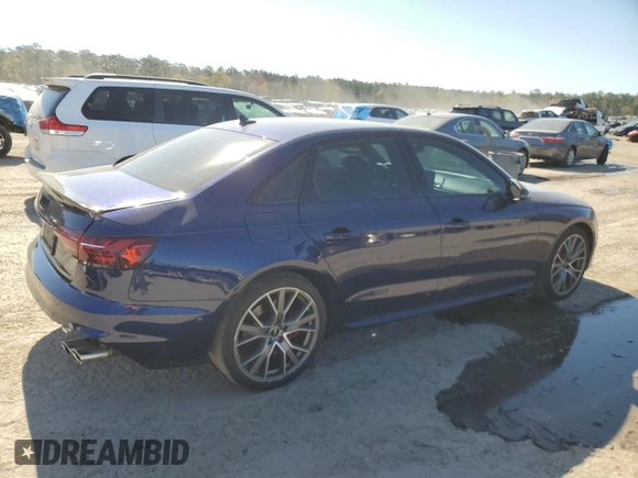 2021 Audi S4 Prestige with VIN WAUC4AF42MA086765, listed as a Copart auction lot 47135004 with 33,577 mi miles and Salvage Title. Bid and sale history available at carsss.com. Image 3.