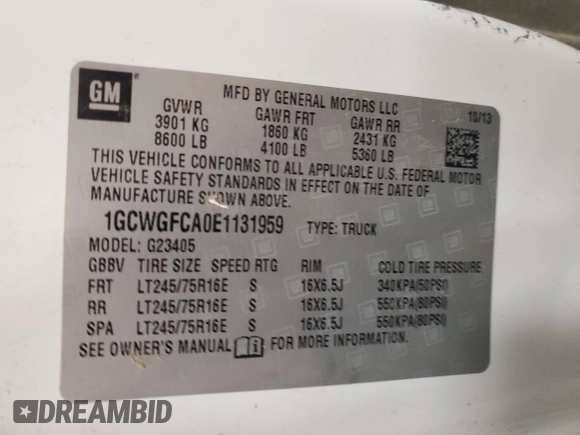 2014 Chevrolet Express Cargo Van with VIN 1GCWGFCA0E1131959, listed as a Copart auction lot 79602464 with 0 mi miles and Salvage Title. Bid and sale history available at carsss.com. Image 14.