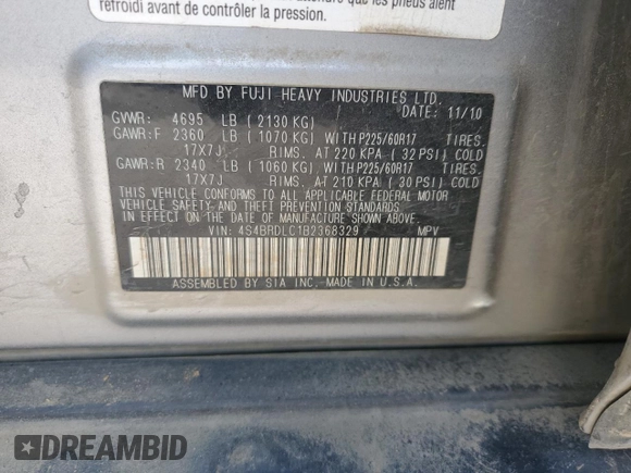2011 Subaru Outback Limited Power Moon with VIN 4S4BRDLC1B2368329, listed as a Copart auction lot 52403605 with 210,374 mi miles and Salvage title. Bid and sale history available at DreamBid. Image 14.