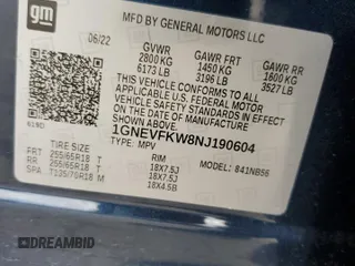 2022 Chevrolet Traverse LS with VIN 1GNEVFKW8NJ190604, listed as a Copart auction lot 78693064 with 34,252 mi miles and Salvage Title. Bid and sale history available at carsss.com. Image 13.