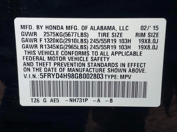 2016 Acura MDX w/Advance with VIN 5FRYD4H98GB002803, listed as a IAAI auction lot 41544124 with 110,310 mi miles. Bid and sale history available at carsss.com. Image 9.
