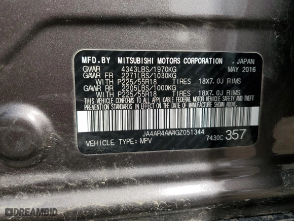 2016 Mitsubishi Outlander Sport 2.4 SEL with VIN JA4AR4AW4GZ051344, listed as a Copart auction lot 48569765 with 109,588 mi miles and Salvage Title. Bid and sale history available at carsss.com. Image 14.