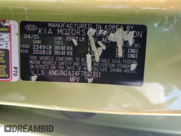 2015 Kia Soul with VIN KNDJN2A24F7810751, listed as a Copart auction lot 50996595 with 69,152 mi miles and Salvage Title. Bid and sale history available at carsss.com. Image 12.