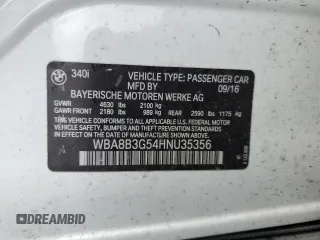 2017 BMW 3 Series 340i with VIN WBA8B3G54HNU35356, listed as a Copart auction lot 84647654 with Not Provided miles and Salvage Title. Bid and sale history available at carsss.com. Image 12.