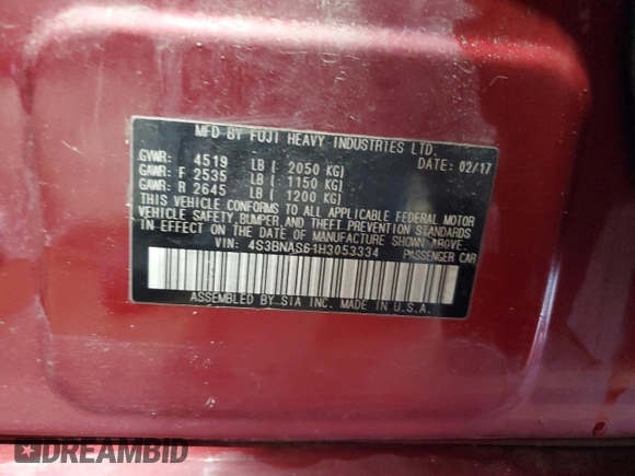2017 Subaru Legacy Special Sports z VIN 4S3BNAS61H3053334, wystawiony jako Copart lot #65787925 z przebiegiem 203 797 mil mil oraz Szkoda całkowita • Salvage title. Historia ofert i sprzedaży dostępna na DreamBid. Obrazek 13.
