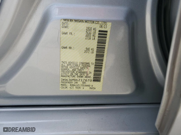 2014 Nissan Altima 2.5 SV with VIN 1N4AL3AP9EN217670, listed as a Copart auction lot 49087975 with 148,645 mi miles and Salvage Title. Bid and sale history available at carsss.com. Image 14.
