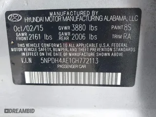 2016 Hyundai Elantra SE with VIN 5NPDH4AE1GH772113, listed as a IAAI auction lot 41650989 with 100,634 mi miles. Bid and sale history available at carsss.com. Image 9.