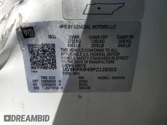 2023 Cadillac XT6 FWD Luxury with VIN 1GYKPAR49PZ128303, listed as a Copart auction lot 49916165 with Not Provided miles and Salvage Title. Bid and sale history available at DreamBid. Image 12.
