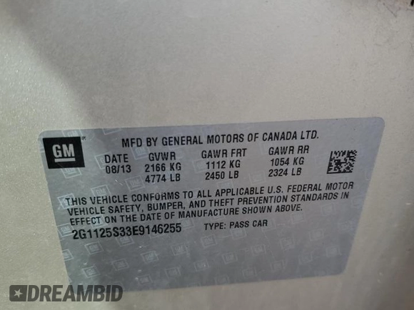 2014 Chevrolet Impala LT with VIN 2G1125S33E9146255, listed as a Copart auction lot 54496775 with 178,915 mi miles and Clean Title. Bid and sale history available at DreamBid. Image 13.